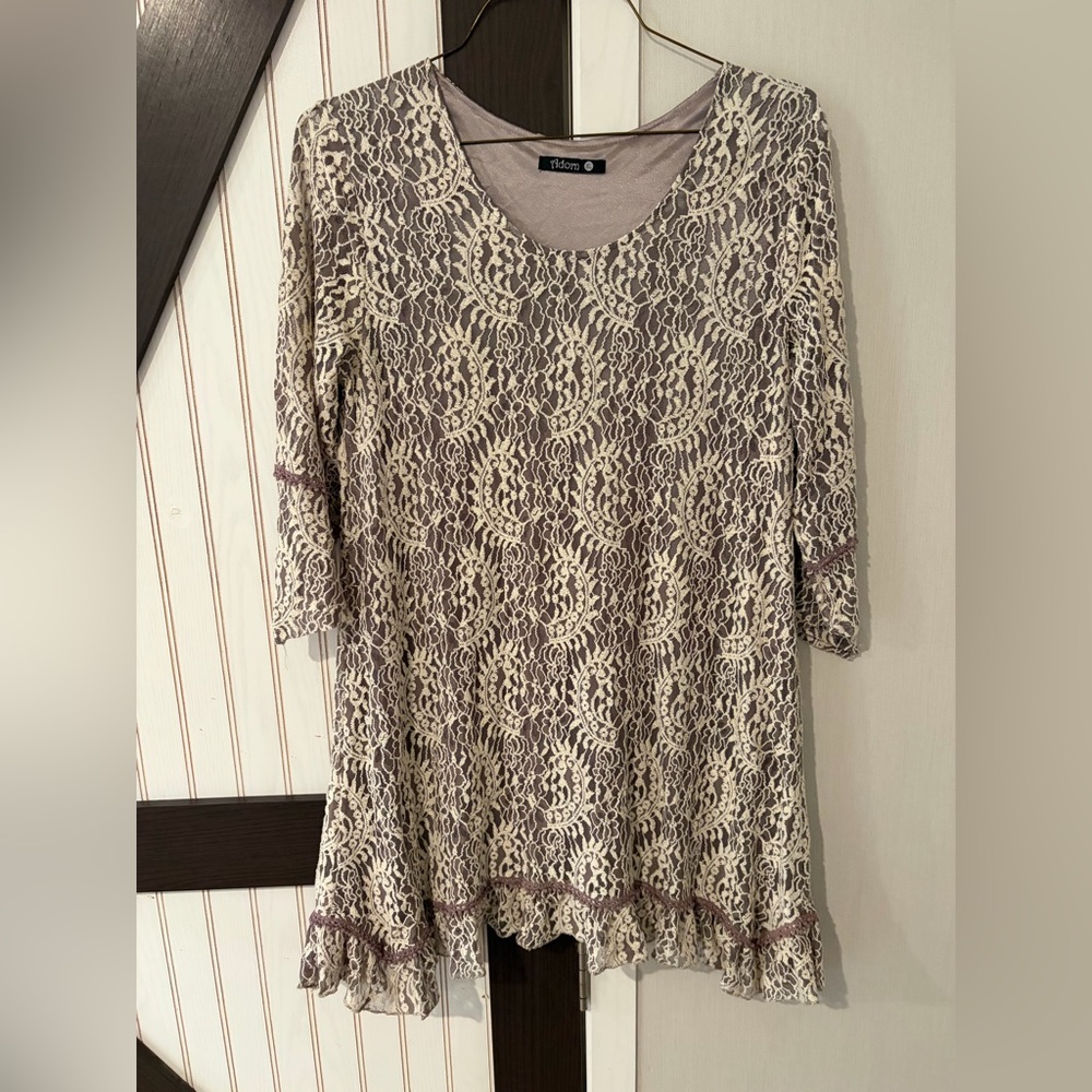 Adorn Cream Lace Overlay Dress‎ Tunic Ruffle Hem Asymmetric XL